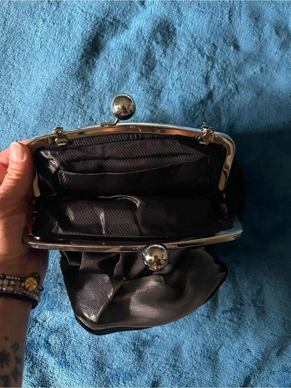 Black Satin Rose Applique Evening Clutch with Chain